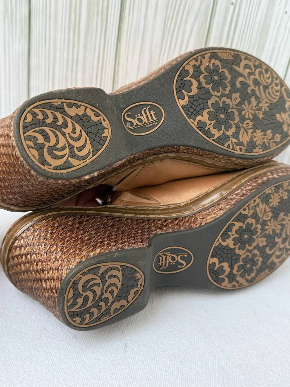 Sofft Tan Leather Wedge Sandals